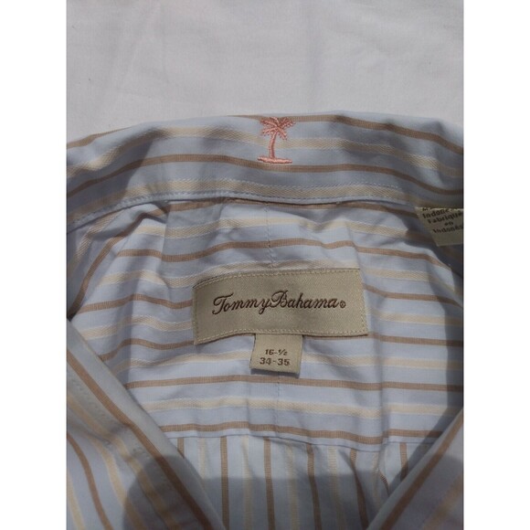 Tommy Bahama Men Shirt Size 16 1/2 Blue Gold Stripe Long Sleeve Vintage - Picture 3 of 5